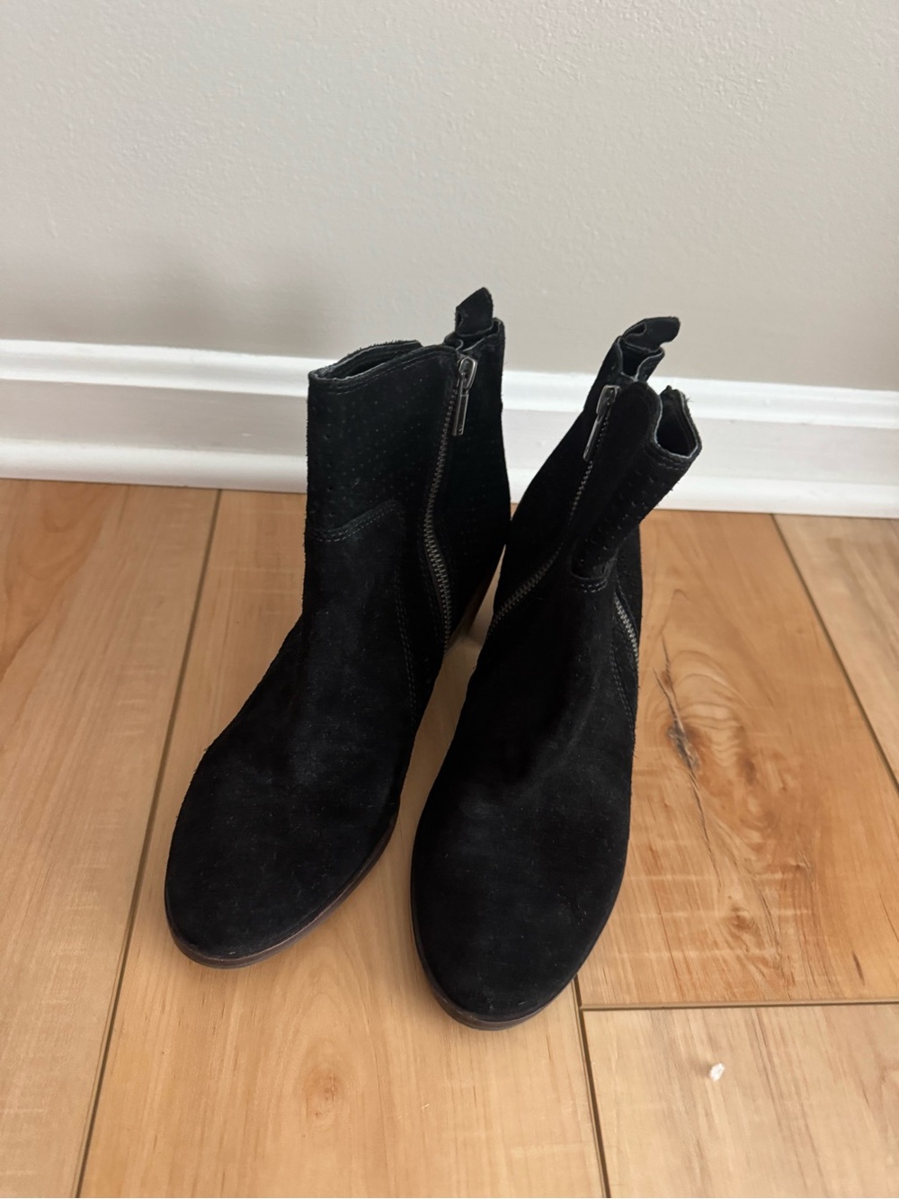 Lucky Brand Black Suede Ankle Booties with Side Zip